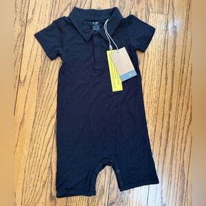NWT Kyte 2T bamboo polo short all snap romper in black